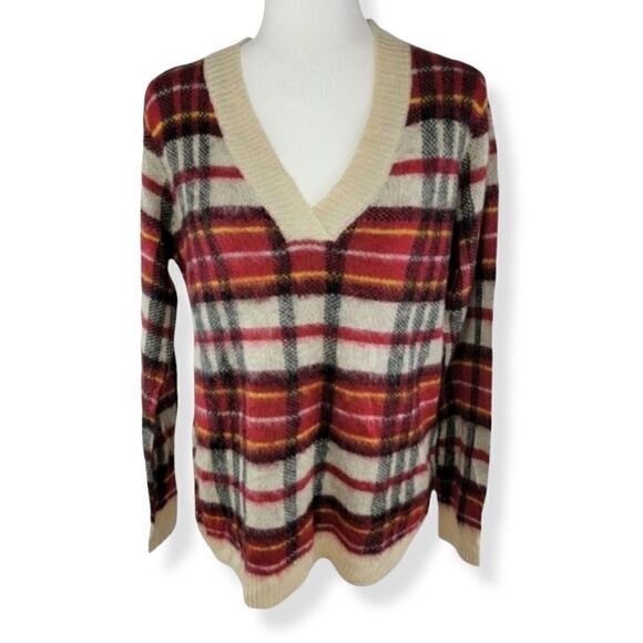 St.John' Bay Plaid knit V-neck sweater M NWT - Picture 1 of 3